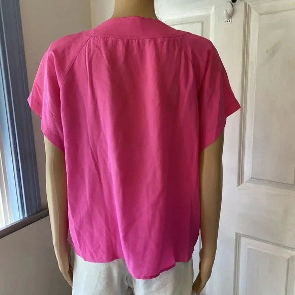 VTG Jordan New York Silk Hot Pink Blouse Top Women’s L 13/14 V Neck Short Sleeve - Picture 6 of 9